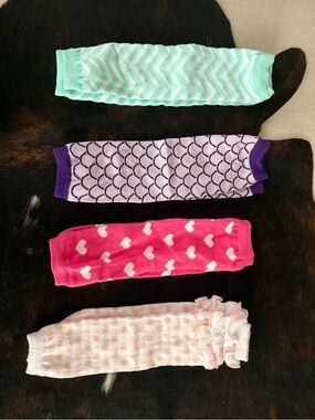 Kids Stretchy Leg Warmers - Mint, Purple, Pink, White (4-Pack)